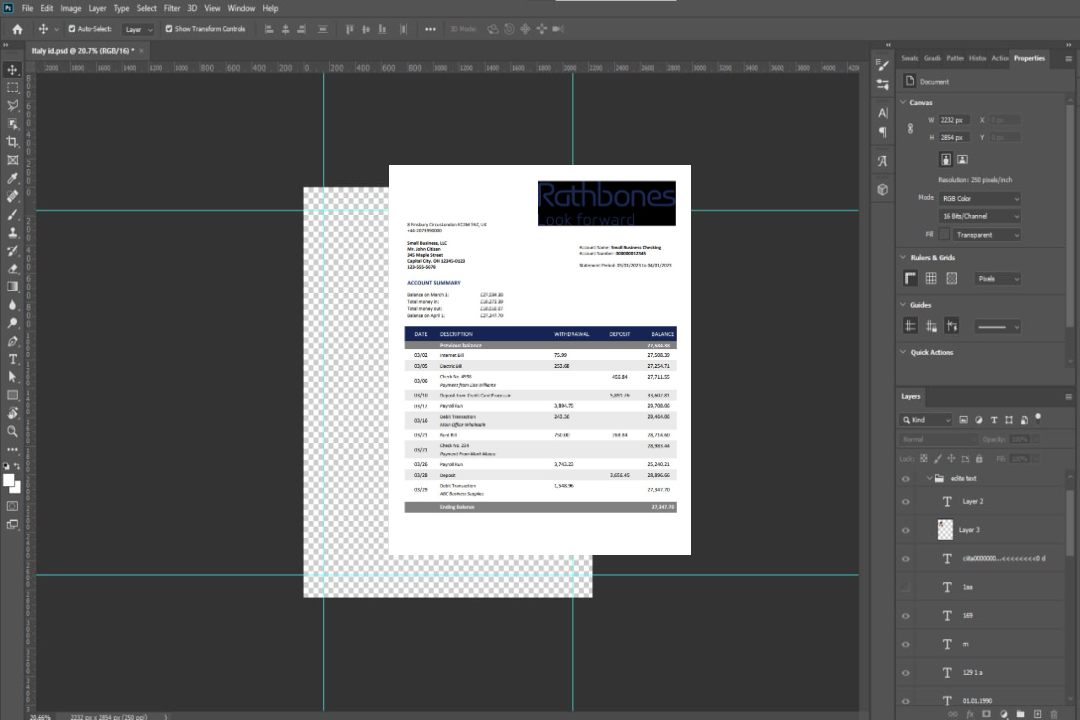 Modèle Word et PDF de relevé de compte d'entreprise de la Rathbones Bank template Modèle Word et PDF de relevé de compte d'entreprise de la Rathbones Bank template
